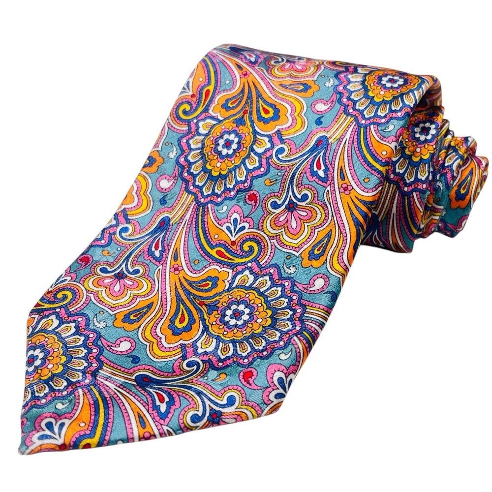 Brioni 100% Silk Neck Tie Colorful Paisley Damask Handmade Italy Luxury Classic